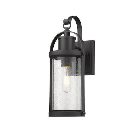 Z-Lite Roundhouse 1 Light Outdoor Wall Sconce, Black And Clear Seedy 569S-BK